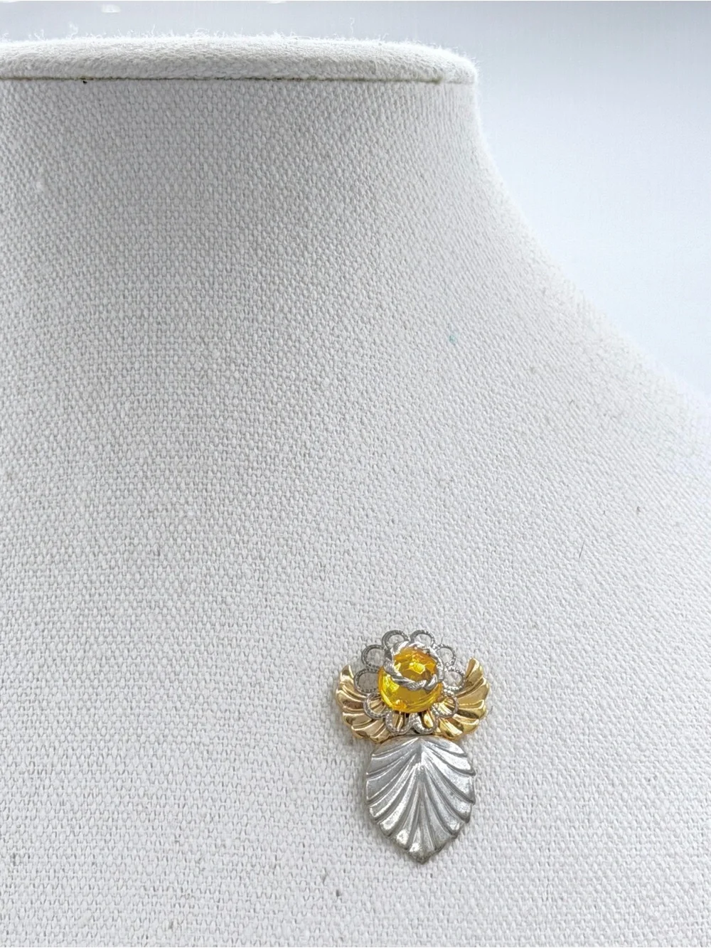 Citrine Yellow Faceted Crystal Rhinestone Gold Halo Angel Pin Brooch November